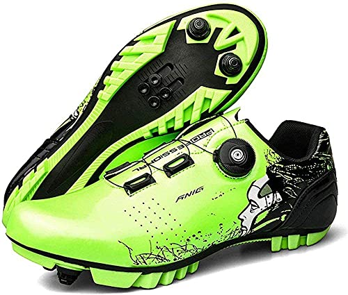 KUXUAN Zapatillas de Ciclismo para Hombre Mujer Ideal para Mountain Cyclo Cross Country XC Bikes In Incluido,Green-11UK=(275mm)=45EU