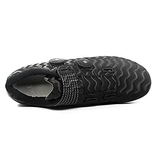 KUXUAN Zapatillas de Ciclismo para Hombre y Mujer - Zapatillas de Ciclismo de Montaña MTB con Candados,Calzado Deportivo de Invierno para Hombre y Mujer/Suelas-Nailon,Black-11UK=(275mm)=45EU