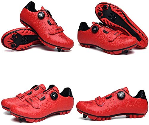 KUXUAN Zapatillas De Ciclismo para Hombre Zapatillas De Ciclismo De Bicicleta De Carretera De Microfibra Ligera MTB Piso Rígido Muy Resistente Al Desgaste para Descenso En BMX,Red-39