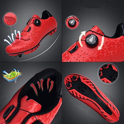 KUXUAN Zapatillas De Ciclismo para Hombre Zapatillas De Ciclismo De Bicicleta De Carretera De Microfibra Ligera MTB Piso Rígido Muy Resistente Al Desgaste para Descenso En BMX,Red-39