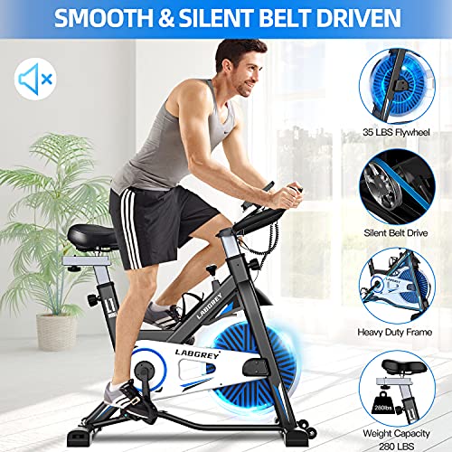 LABGREY Bicicleta Estatica de Spinning Bici Ejercicio Gym Casa Indoor Fitness Bikes Volante 15 KG, Resistencia Ajustable con Pantalla LCD y Monitor de Frecuencia Cardíaca