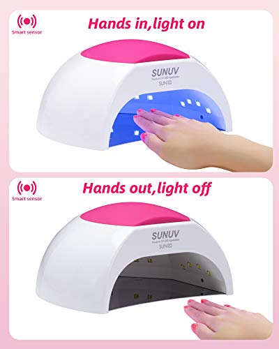 Lámpara Secadora de Uñas, SUNUV Profesional LED UV Lampara Uñas de Gel, Curado Luz en 4 modos para tiempo 10s, 30s, 60s y 90s