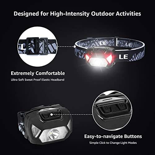 LE Linterna Frontal LED Recargable 2000lux (2 Pack), Linterna Cabeza USB Recargable D500, 6 Modos de Luz con Luz Rojo, Impermeable IPX4, Luz Frontal Cabeza para Correr, Camping, Excursión, Pesca