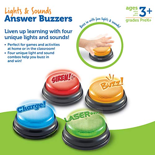 Learning Resources- Botones de Respuesta con luz y Sonido, Set de 4, Color (LER3776)