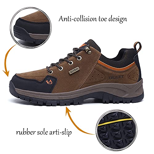 LECYGNB Zapatillas de Trekking Hombre Impermeable Zapatillas de Senderismo Al Aire Libre Botas de Montaña Zapatillas de Camping Antideslizantes Sneakers Marrón 44