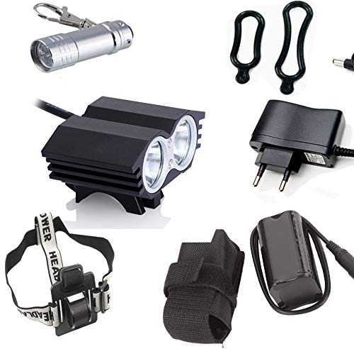 Linterna LáMPARA para bicicletas bici - Luz LED frontal para manillar de  bicicleta (2 focos, 5000 Lumens, 4 modos) con 2 x Luz Luces Lámpara Trasera  para Bici Bicicleta,100% de Satisfacción o