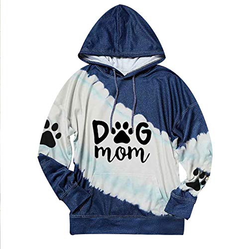 Lenfeshing Sudadera con Capucha Estampada Casual Color Block para Mujer Sudadera de Manga Larga con Cordones Y Estampado de Garras de Gato