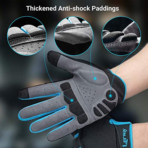 LERWAY Guantes de Ciclismo para Hombres y Mujeres, MTB Guantes de Bicicleta de Montaña de Carretera con Pantalla Táctil Guantes de Negros(Azul, M)