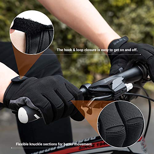 LERWAY Guantes de Ciclismo para Hombres y Mujeres, MTB Guantes de Bicicleta de Montaña de Carretera con Pantalla Táctil Guantes de Negros(Negro, L)