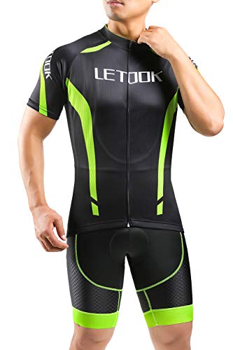 Letook Maillots Ciclismo Hombre Conjunto de Ropa Verano Bicicleta Manga Corta +Pantalones Cortos(Culotte,XL)