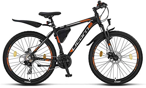 Licorne Bike Bicicleta de montaña prémium para niños, niñas, hombres y mujeres, cambio de 21 velocidades, para hombre, Effect, Niñas, negro/naranja (2 frenos de disco)., 66,04 cm