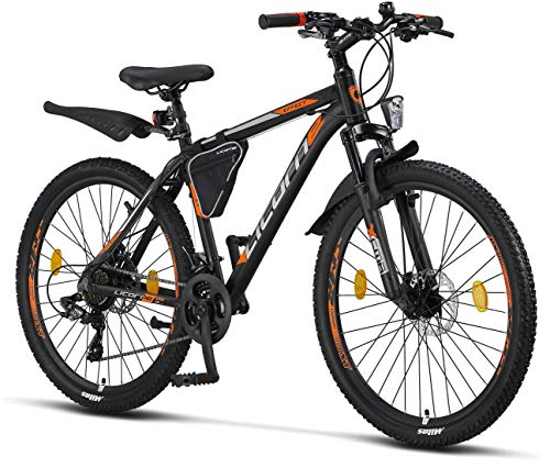Licorne Bike Bicicleta de montaña prémium para niños, niñas, hombres y mujeres, cambio de 21 velocidades, para hombre, Effect, Niñas, negro/naranja (2 frenos de disco)., 66,04 cm