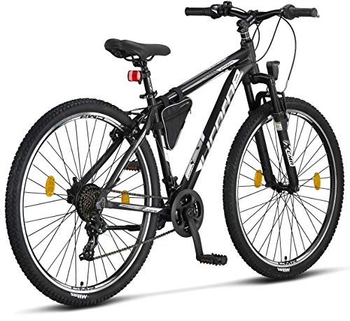 Licorne Bike Effect Premium - Bicicleta de montaña de 29 pulgadas - para niños, niñas, hombres y mujeres - Cambio de 21 velocidades - para hombre - Negro/Blanco- Freno V