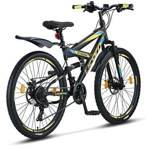 Licorne Bike Strong D - Bicicleta de montaña de 26 pulgadas Fully, freno de disco delantero y trasero, cambio de 21 marchas, suspensión completa, para jóvenes y hombres