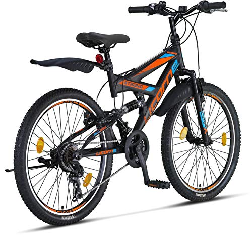 Licorne Bike Strong V - Bicicleta de montaña de 24 pulgadas Fully, para bicicleta de montaña de 8,9,10,11, cambio de 21 velocidades, suspensión completa, para niños y hombres