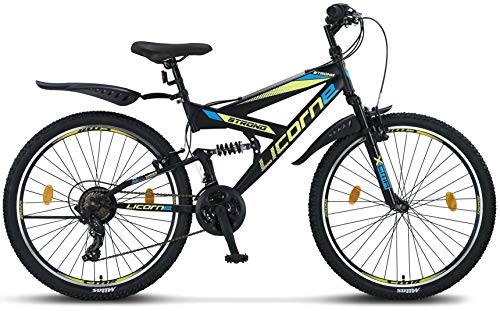 Licorne Bike Strong V - Bicicleta de montaña de 26 pulgadas Fully, freno en V delantero y trasero, cambio de 21 marchas, suspensión completa, bicicleta para jóvenes y hombres