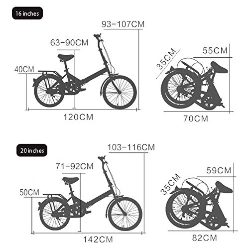 Ligera mini bicicleta plegable Pequeño Bicicleta plegable Amortiguador de bicicleta portátil con neumáticos antideslizantes para Adultos de bicicletas Estudiante - 16 pulgadas / 20 pulgadas,C,16in