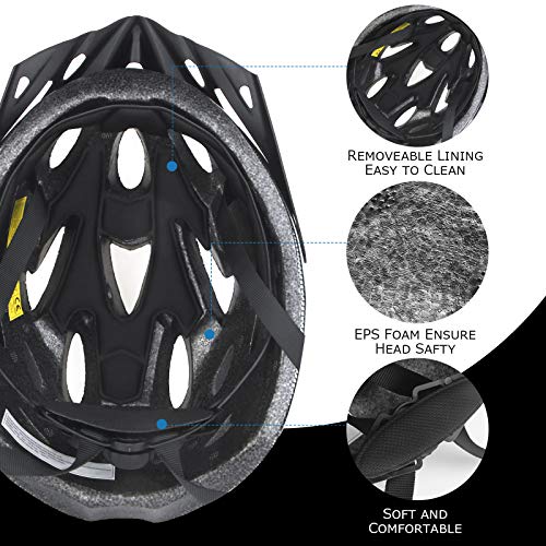 LIVLOV Casco Bicicleta Unisex Adulto Unisexo Ajustable 56-62 cm con Visera y Forro Desmontable Especializado para Ciclismo de Montaña Motocicleta (Negro carbón)