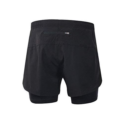 Lixada Hombres Pantalónes Cortos de Running 2-en-1, Pantalones Cortos de Atletismo, Pantalones Cortos de Fitness Maratón, Transpirable Pantalones+Secado Rápido (Negro, M)