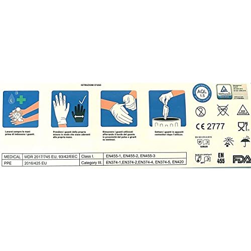 LKM security Guantes de vinilo sin talco desechables [Paquete de 100] Talla L Medical Device Clase I DPI Categoría III en paquetes de 100 unidades Talla L