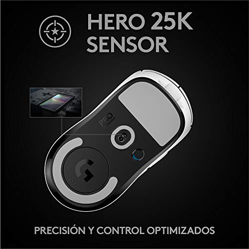 Logitech G PRO X SUPERLIGHT Ratón Gaming Inalámbrico, Captor HERO 25K, 25,600 DPI, Ultraligero con 63g, Peso Reducido, 5 Botones Programables, Batería Larga Duración, PC/Mac - Blanco