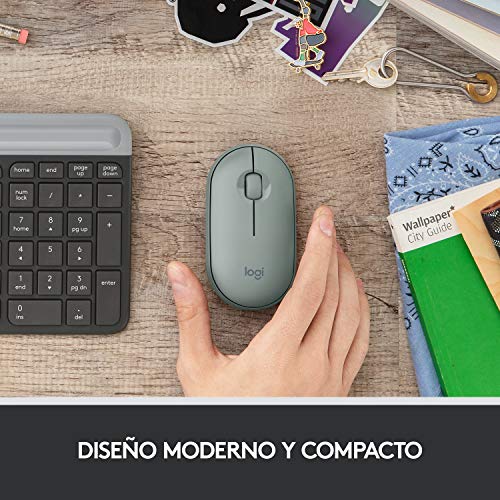 Logitech Pebble Ratón Inalámbrico, Bluetooth o 2,4 GHz con Receptor Unifying, Ratón con Clic Silencioso para Portátil/Notebook/PC/Mac/iPad OS/Chromebook - Verde