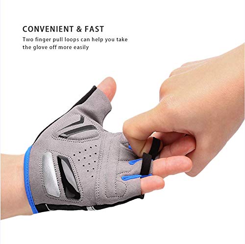 LOHOTEK Guantes de Ciclismo de Bicicleta de Montaña Motocicleta Guantes de Bicicleta de Carretera de Medio-Dedo para Hombres Mujeres Acolchado Antideslizante Transpirable (Azul(Medio Dedo), L)