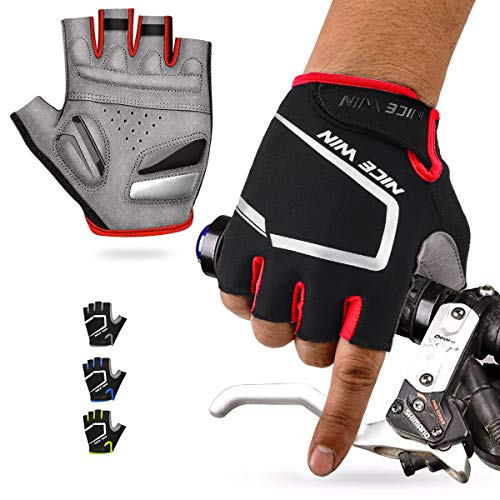 LOHOTEK Guantes de Ciclismo de Bicicleta Guantes de Bicicleta de Carretera de Medio-Dedo para Hombres Mujeres Acolchado Antideslizante Transpirable (Rojo, S)