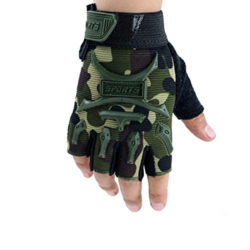 Long Keeper Guantes de Ciclismo Medio Dedo para niños de 4 a 9 años Guantes Bicicleta para Infantil Guantes Deporte Antideslizantes (Camuflaje S)