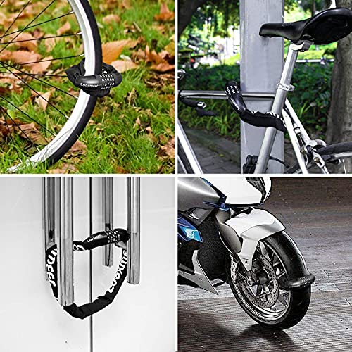 Looxmeer Candado de Bicicleta con 5 Dígitos, Cerradura de Bloqueo Alta Seguridad, Candado Combinación, Candado de Cadena Bicicleta, Cable Antirrobo, para Moto Bicicleta, 80cm, Negro