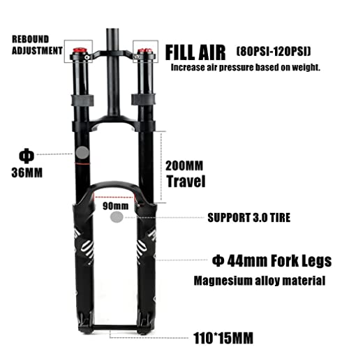 LSRRYD Bicicleta Montaña Suspensión Horquilla Cuesta Abajo 26/27.5/29'' Aire Horquillas MTB Disco Freno Doble Hombro Horquilla 1-1/8 15mm Eje Pasante 160mm Recorrido Ajuste Rebote 3200g