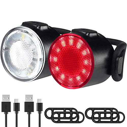 Luces Bicicleta, Impermeable Luz LED Bicicleta, 6 Modos de Brillo Luz Delantera Trasera, Recargable USB Bicicleta de Montaña o Carretera Seguridad para la Noche Luces