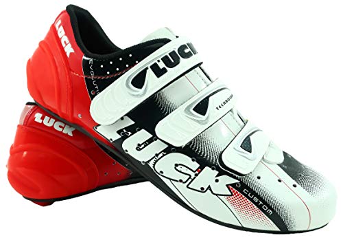 LUCK Zapatillas de Ciclismo EVO, para Carretera, con Suela de Carbono,Muy rigida y Ligera y Triple Tira de Velcro. (45 EU)