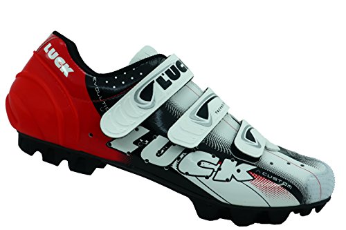 LUCK Zapatillas de Ciclismo Extreme 3.0 MTB,con Suela de Carbono y Triple Tira de Velcro de sujeción ademas de Puntera de Refuerzo. (40 EU, Rojo)