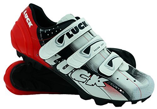 LUCK Zapatillas de Ciclismo Extreme 3.0 MTB,con Suela de Carbono y Triple Tira de Velcro de sujeción ademas de Puntera de Refuerzo. (46 EU, Rojo)