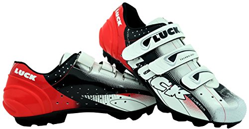 LUCK Zapatillas de Ciclismo Extreme 3.0 MTB,con Suela de Carbono y Triple Tira de Velcro de sujeción ademas de Puntera de Refuerzo. (Rojo, 38 EU)