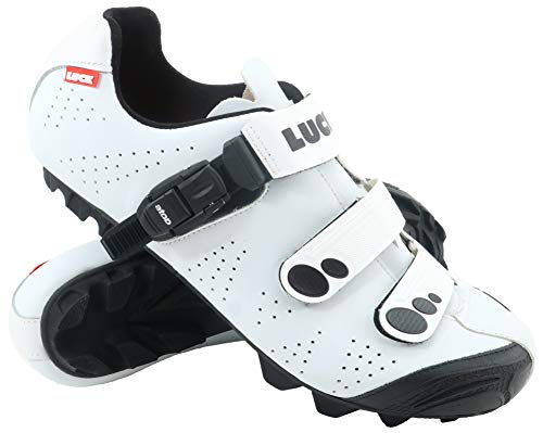 LUCK Zapatillas de Ciclismo MTB ODÍN con Suela de Carbono y Cierre milimétrico de precisión. (45 EU, Blanco)