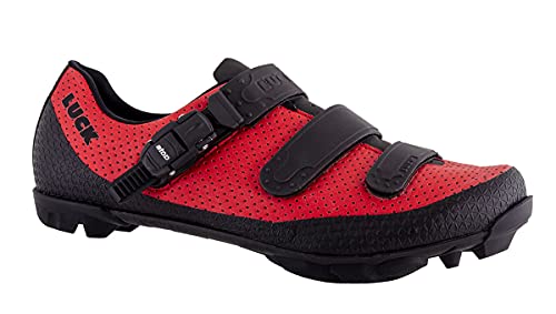 LUCK Zapatillas MTB Cronos | Zapatillas de Ciclismo para Hombre y Mujer | Zapatos Bicicleta Montaña | Suela de Carbono | Cierre Milimétrico (40, Rojo)