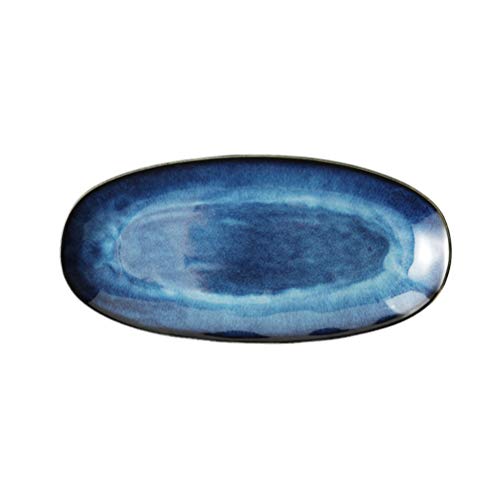 Lurrose Platos ovalados para servir platos ovalados para servir platos de porcelana para aperitivos, bocados de carne, platos para servir para fiesta en casa, color azul S