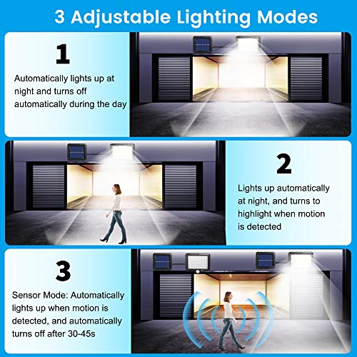 Luz Solar Exterior, Luz Solar de Pared con Sensor de Movimiento [2 piezas, 3 Modos] Luces LED Solares Impermeable IP65, Foco Led Solar Exterior Separada, Luz de Jardín Exterior con Cable de 5m