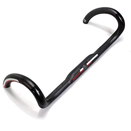 Lwieui-BH Manillares de Bicicleta Fibra de Carbono Carretera Manillar de la Bici Matt Negro Curvo Surcos Gota Manillar Barra Plana de Fibra de Carbono/Bent (Color : Black, Size : 3.18x42cm)