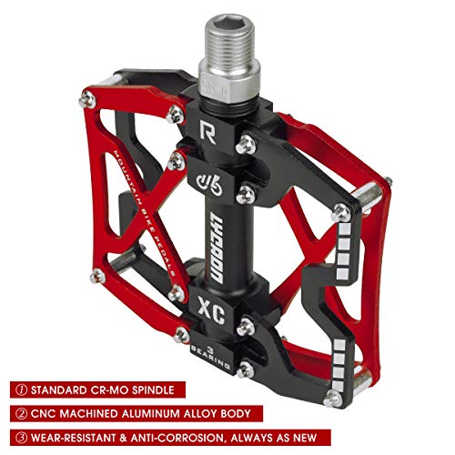 LYCAON Pedales para Bicicletas, Pedal de Bicicleta Antideslizante de Aleación de Aluminio CNC, para Bicicleta de Carretera MTB BMX Mountain Road de 9/16" (Rojo)