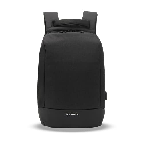 Magix Mochila para portátil 17" Chrome Black. Puerto de carga USB, resistente al agua, bolsillo oculto, espacio para PC de hasta 17 pulgadas, gran espacio, adecuado para trabajo / viaje / escuela