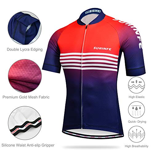 Maillot Ciclismo Hombre Verano, Ropa Ciclismo Manga Corta con Cremallera Completa y 3 Bolsillos Traseros y Culotte Ciclismo para MTB