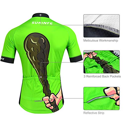 Maillot Ciclismo Hombre Verano, Ropa Ciclismo Manga Corta con Cremallera Completa y 3 Bolsillos Traseros y Culotte Ciclismo para MTB, Animados, XL