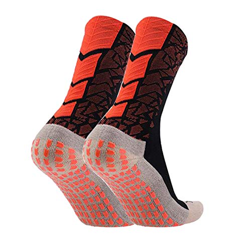 Manbozix Calcetines de Los Hombres Calcetines de Fútbol Calcetines Deportivos Antideslizantes Calcetines Transpirables Calcetines de Entrenamiento para Adultos 38-44, Naranja Negro