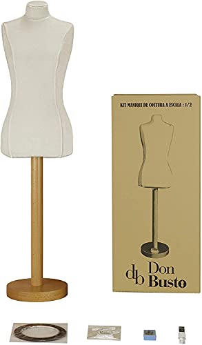 Maniqui Femenino de Costura Busto de Señora Escala 1/2 Talla Miniatura equivalente a 38/40 para Modistas, Moda, Patronaje, Exhibición o Moulage Blanco con base de madera de haya