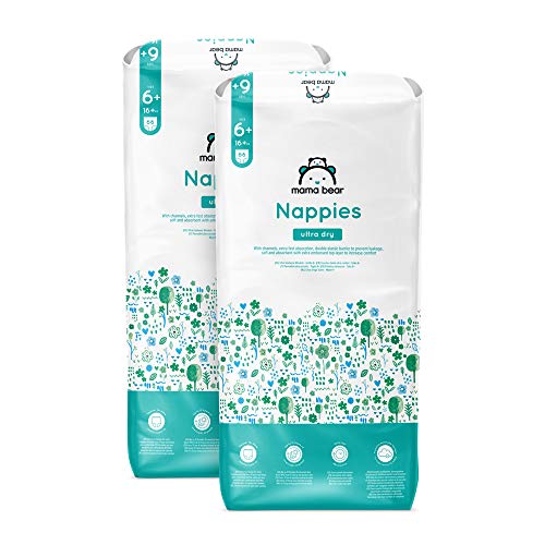 Marca Amazon - Mama Bear Pañales ultra-secos - Talla 6+ (16+ kg) - Con canales - 132 pañales (2 bolsas x 66) - Nueva versión