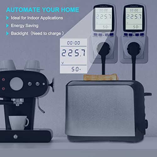 Maxcio Medidor de Consumo de Energía, Monitor de Electricidad Recargable con Pantalla LCD Retroiluminada, 7 Modos Medidor de Consumo Electrico con Protección contra Sobrecarga, Costo de Electricidad