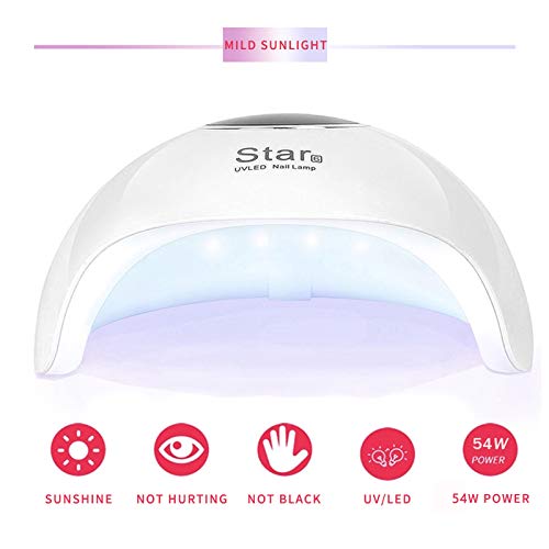 McNory 54W Lámpara Secador de Uñas,18 LED/UV Gel Esmalte de Uñas Curado Luz Máquina,3 modos de tiempo,90s Modo de calor bajo y Pantalla LED Para Manicura/Pedicure Nail Art en el Hogar ect (white)